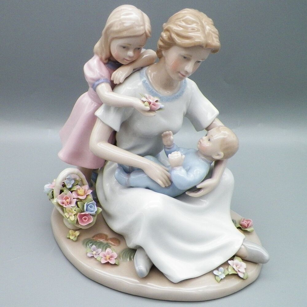 Vintage Vernetti Italy Porcelain Figurine Mother Daughter Baby Boy Flowers